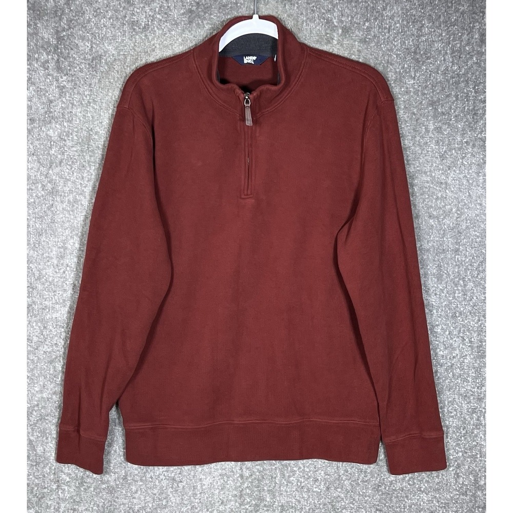 Lands End 1/4 Zip Pullover Sweater Mens Size M 38-40 Rust Red Cotton Long Sleeve